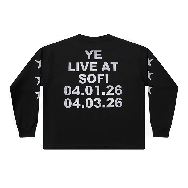 Kanye West Long Sleeve T-Shirt High Street Vintage Five-Pointed Star Letter Front & Back Print Men Women Fashion Versatile Top