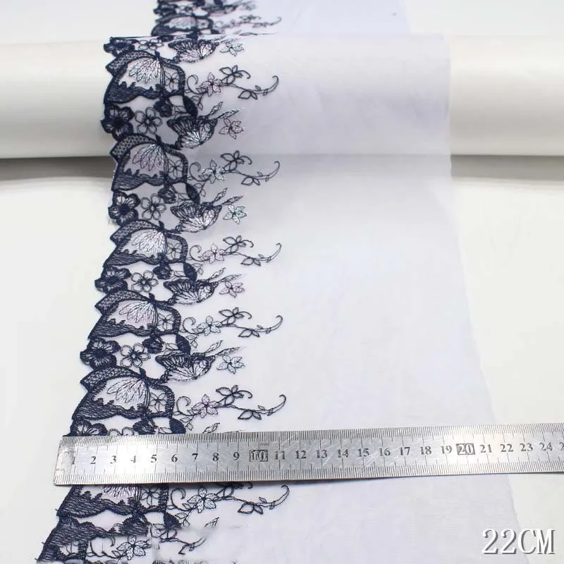 

20Yds Grey White Mesh Butterfly Flower Embroidery High Quality Lace Trim For Garments And Wedding Decoration