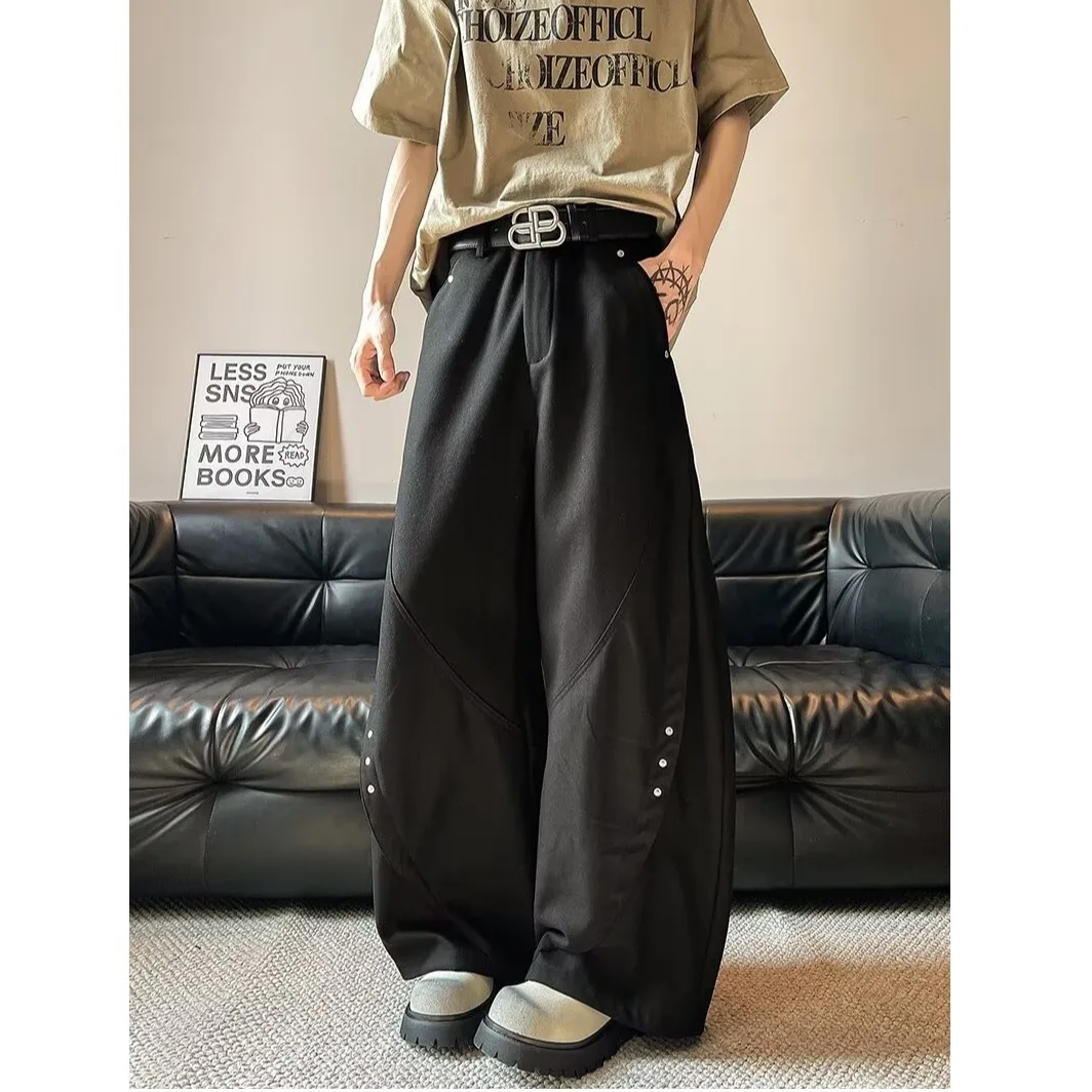 

American High-End Rivet Knife Pants Men Women Spring Autumn Casual Drape Loose Wide Leg Long Trousers Youth Vitali Sle