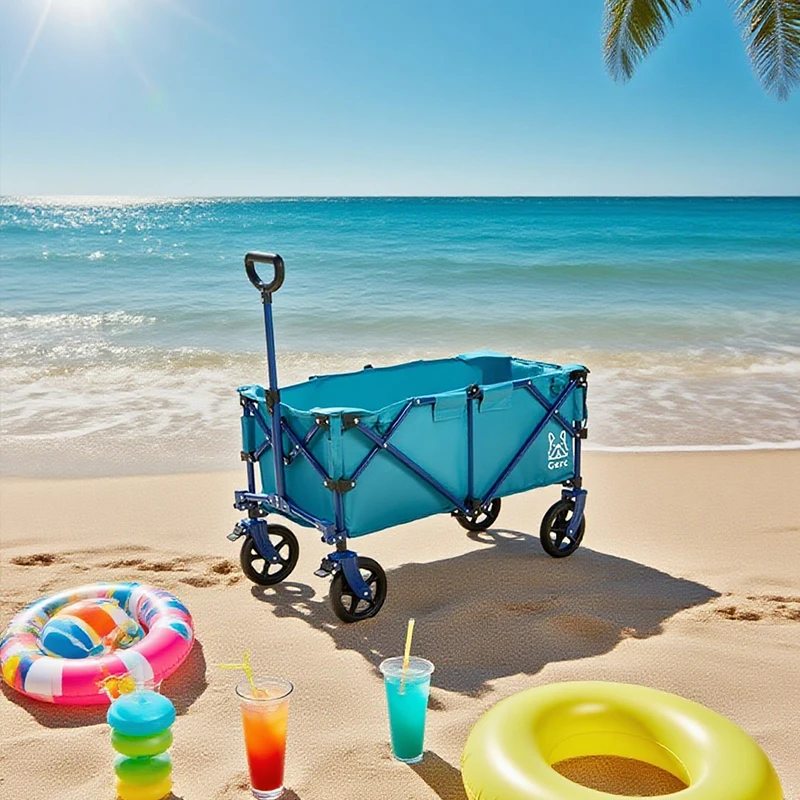with strong and stable load-bearing capacity.,Small size blue portable folding cart, compact in size and large in capacity