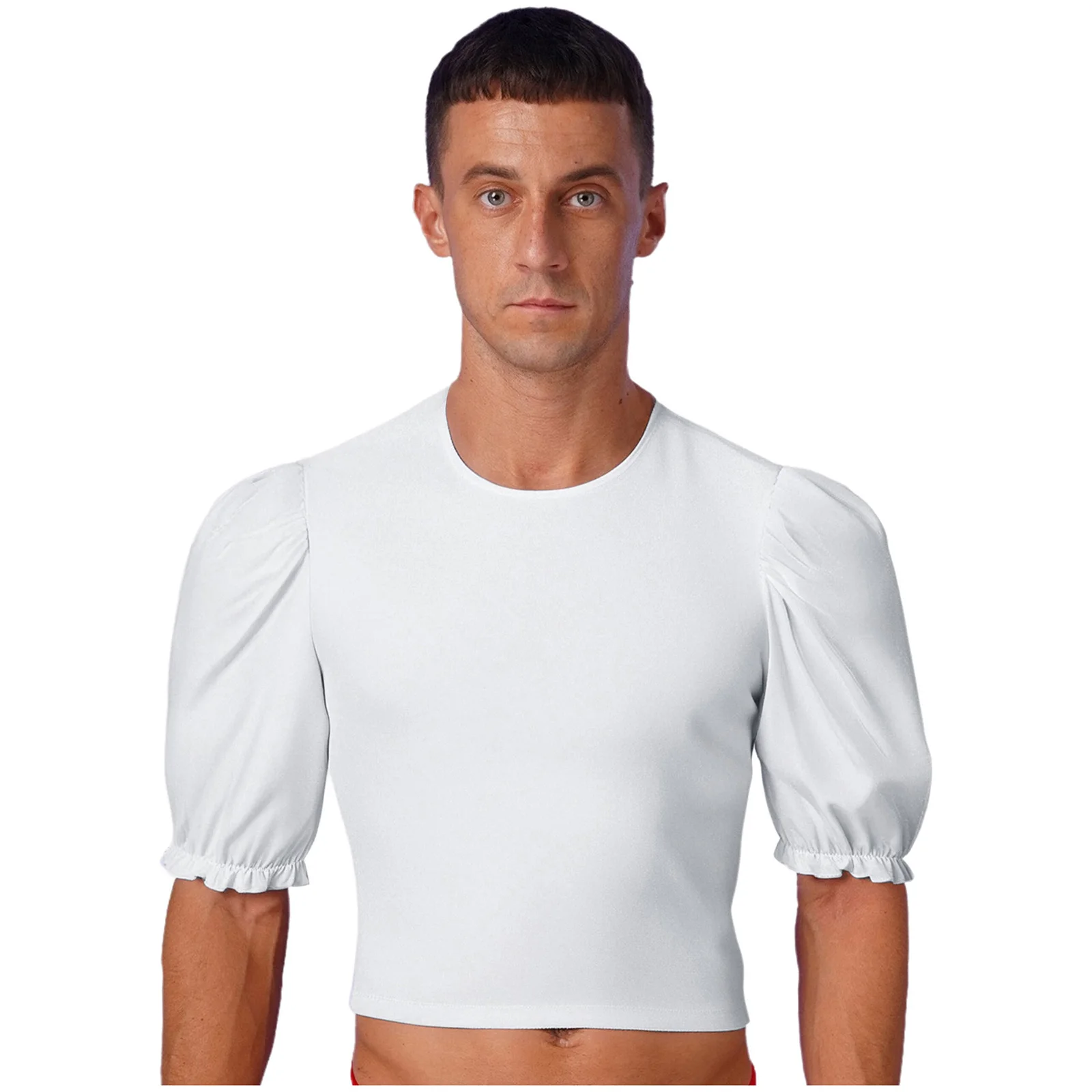 

Men Ballet Dance Tops Medieval Ballet Prince Dancewear Performance Top Half Sleeve Ruffled Cuffs Pullover Baselayer Crop Shirt