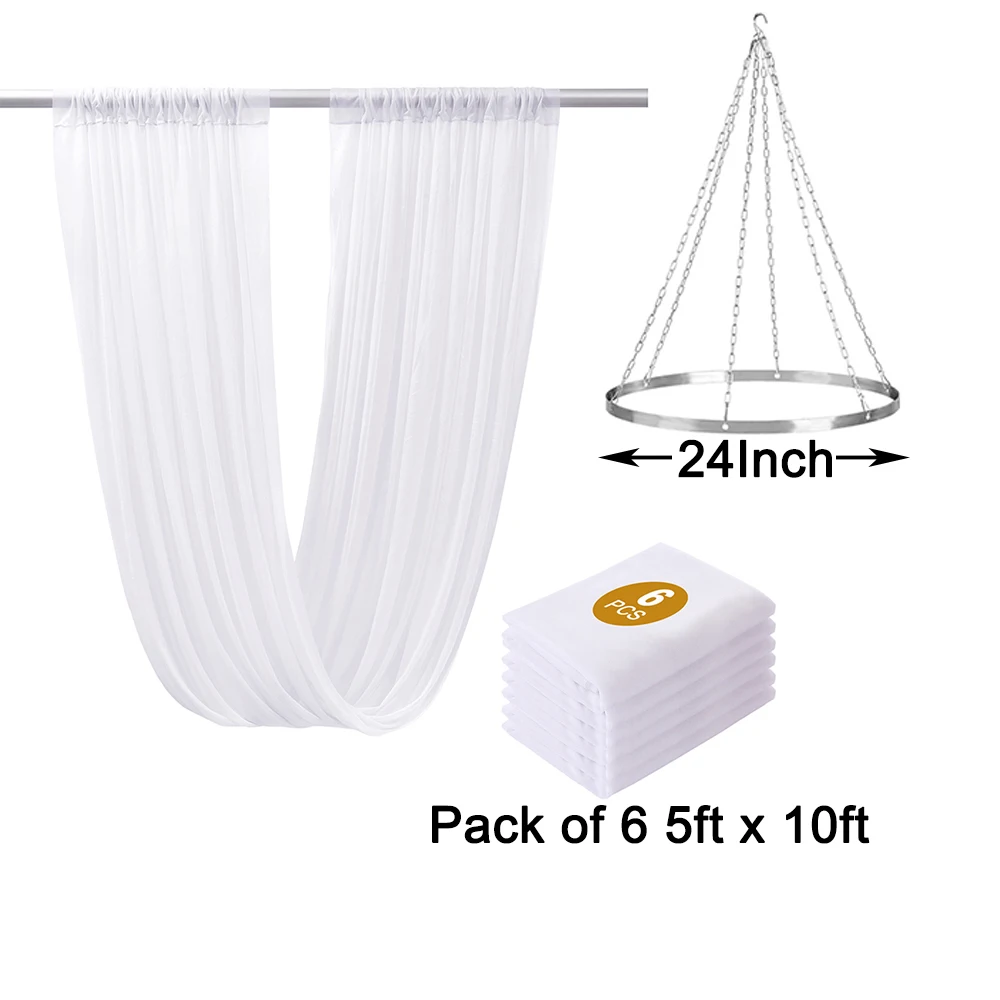 Kit de suspension de 6 rideaux de plafond, 5 pieds x 10 pieds, comprend un ensemble d'anneaux en cerceau pour les mariages, tente, chambre à coucher, décoration de fêtes