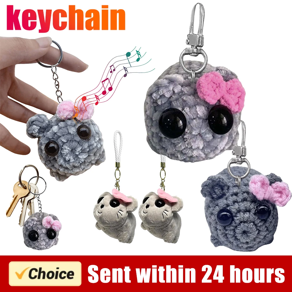 Llaveros de hámster triste para hombre y mujer, juguete de felpa de ganchillo, música con sonido Meme, llavero Kawaii, regalo