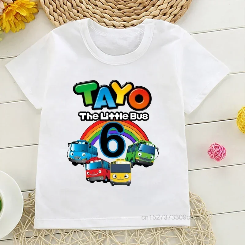 Boy Cute Tayo the Little Bus 1-9 Birthday Number Print T Shirt Kids Birthday Boy&Girl Funny Gift Tshirt Present Children Clothes