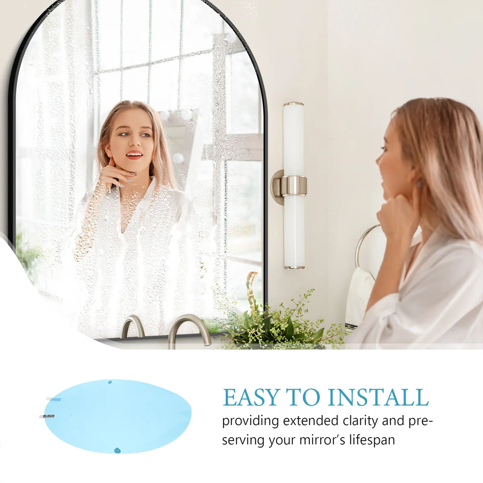 Self‑Adhesive Anti‑Fog Waterproof Mirror Membrane Defogging Film Stain‑Resistant Vanity Shield For Restroom Mirrors And Grooming