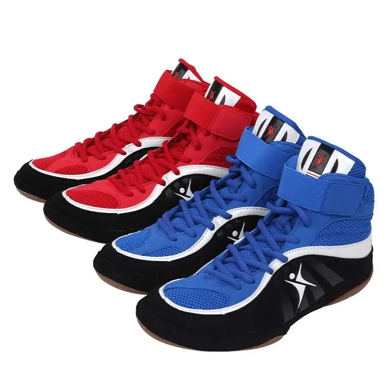 Sapatos de luta livre leves dos homens malha respirável tênis boxe designer treinamento sapatos de boxe azul vermelho tênis