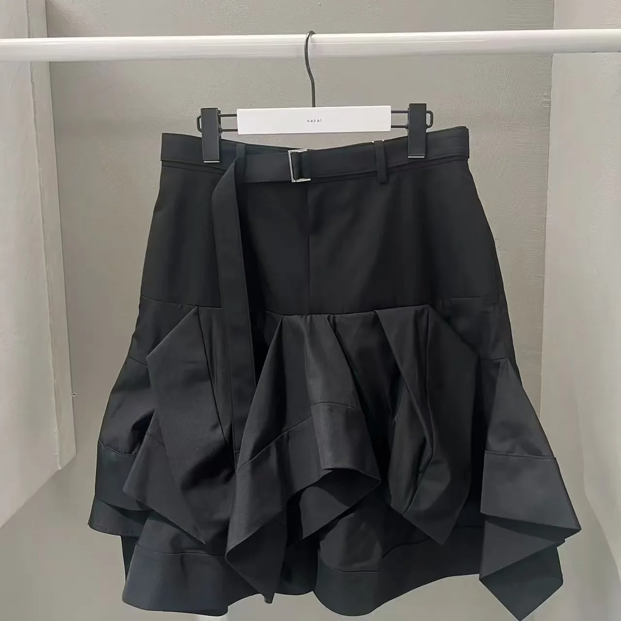 FOG SACAI Japanese Sle Spring Summer 2025 Asymmetrical Cotton Blend A-Line Bla  Skirt High Waist Commute Sle
