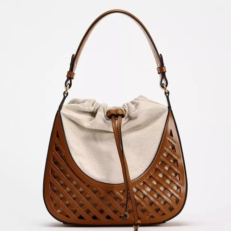 New Women's Single Shoulder Handheld Bucket Woven Handbag Crossbody Bag Product Dark  exquisite High quality Classic