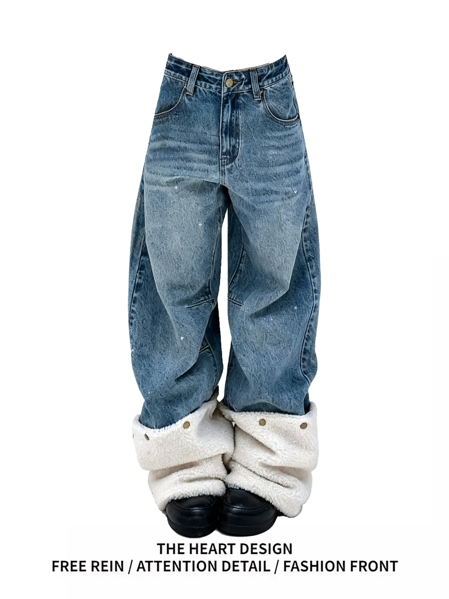 

Detachable Fce Leggings Vintage Knife Wide Leg Jeans Women's Autumn Winter Design Straight Cut Floor Length Pants