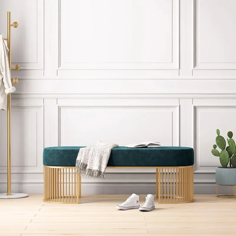 Accessible luxury soft bag cushion bench, living room shopping mall sofa stool