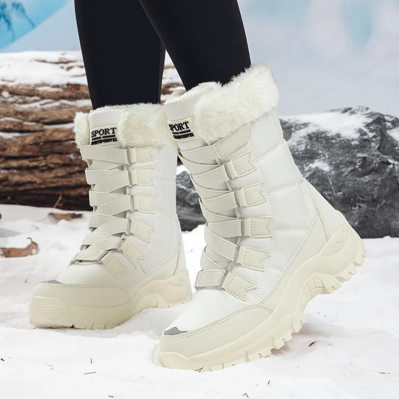 

2025 Woman Winter Snow Boots Warm Boots Lengthening With Wide Toe and Adding Velvet Inside Keep Warm Thick Soled Shoes Non-slip