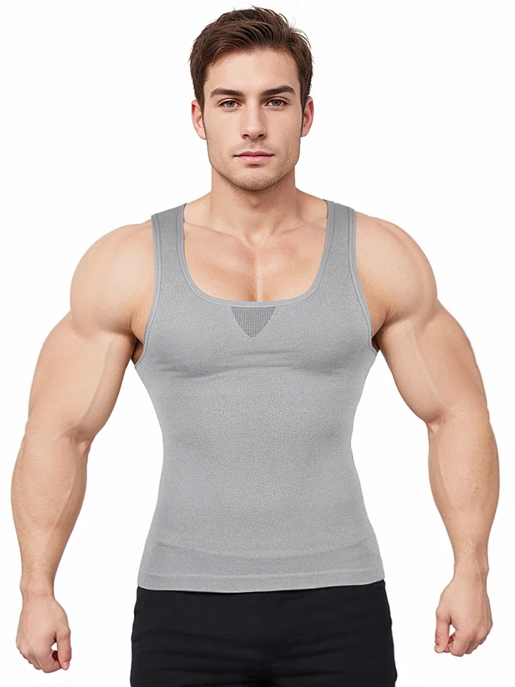 Camiseta moldeadora de cuerpo para hombre, corsé de compresión, chaleco adelgazante, camisas de gimnasio para Abdomen, ropa interior de entrenamiento