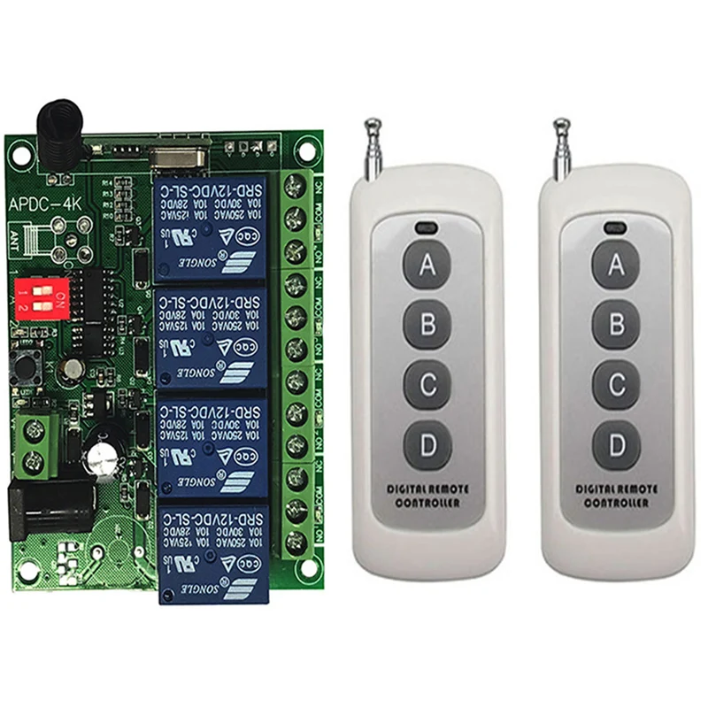 

500 м DC 12 В 24 В 4 канала 433 МГц радиочастотный пульт дистанционного управления беспроводной релейный приемник контроллер для гаража \ двери \ светодиода \ лампы