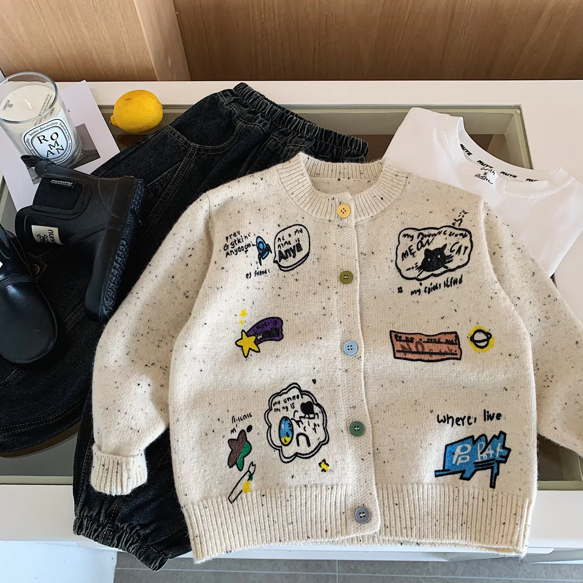 2026 Autumn Children Knit Cardigan 2-7 Y Cute Cartoon Sweater Coat Boys Girls Soft Loose Sweater Jacket Kids Outerwear Clohes