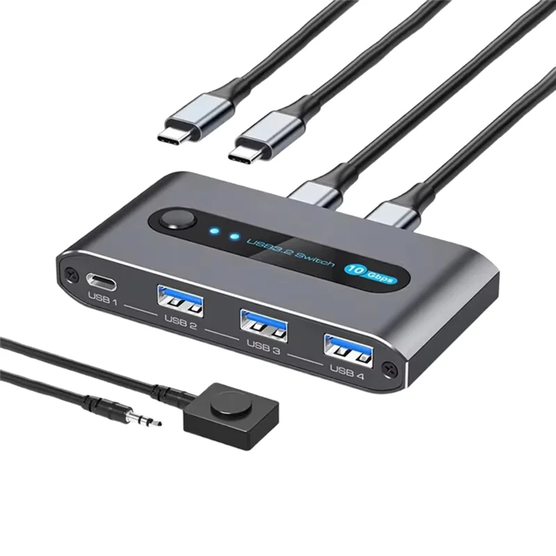 

HJ-USB-переключатель 2 компьютера Share 4 устройства USB 3.2 10 Гбит/с USB C-переключатель для клавиатуры, мыши, принтера, веб-камеры, настольного управления