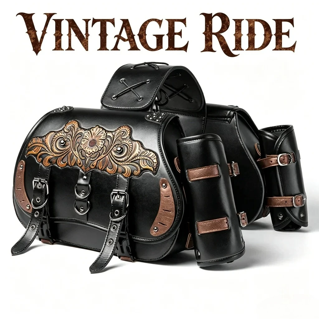 Newest Universal Retro Embossed PU Leather Motorcycle Hanging Bag Rider Modification Bag for Harley Honda Yamaha
