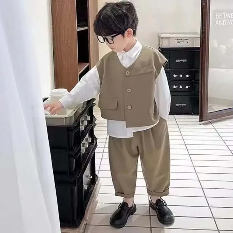 

Новый модный и стильный осенний комплект для мальчиков: повседневный костюм-тройка с жилетом для детей и малышей