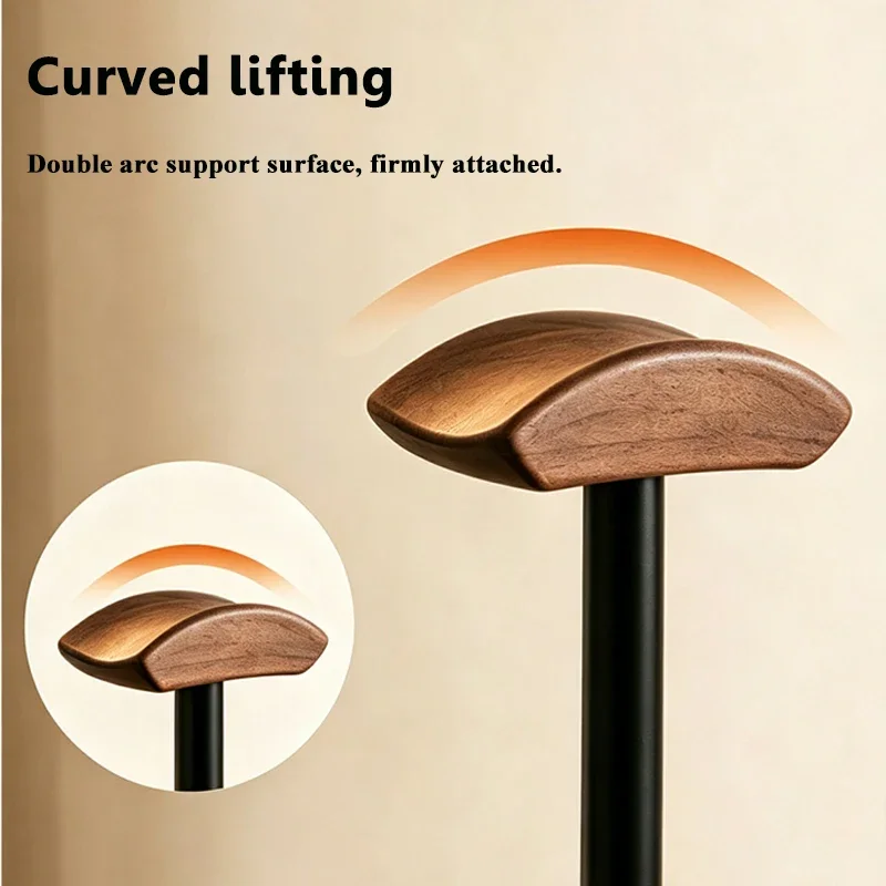 Black Walnut Wooden Carbon Steel Universal Headphones Stand Head-mounted Gaming Music Earphones Desktop Display Bracket Shelf