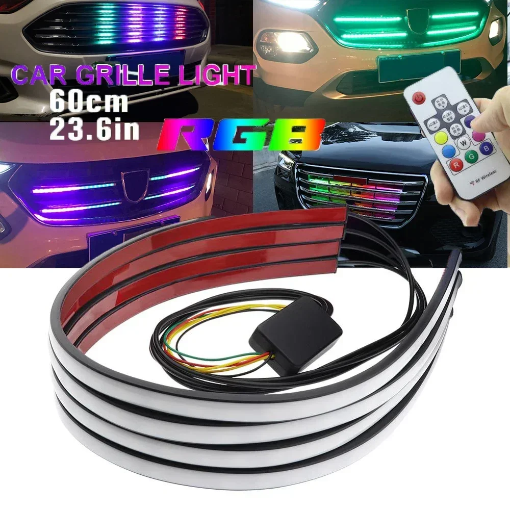 

4Pcs 60cm Car Decorative Grille Light Bumper Strip Light RGB LED 144 SMD Smart Changing Light Waterproof DRL & Turn Signal Lamp
