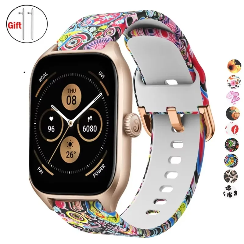 Printed Sport Silicone Watch Band 20mm 22mm for Amazfit GTS Rose Gold Buckle Breathable Durable Quick Release Adjustable Unisex