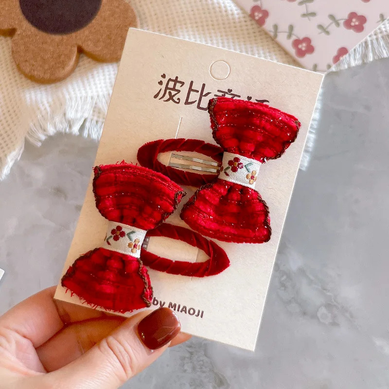 

20 Sets/Lot (40 PCS), Baby Bowknot Velvet BB Clips For New Year Gift Sweet Ribbon Bow Snap Clip
