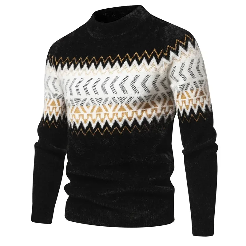 Autumn Men\'s New Imitation Mink Sweater Soft and Comfortable Fashion Warm Knit Sweater Pullover