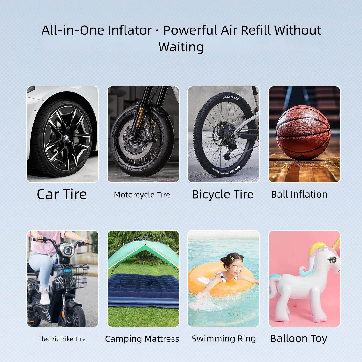 TINSOL Car-Mounted Inflatable Pump with Smart Wireless Digital Display, Suitable for Motorcycles, Small Cars, and Bicycles