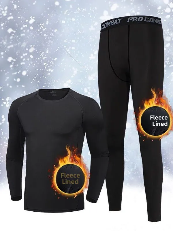 

Men's Thermal Underwear Set Fleece Lined Thickened Running Anti Cold Skiing Quick Dry Sports Tight Autumn Clothes Long Pants
