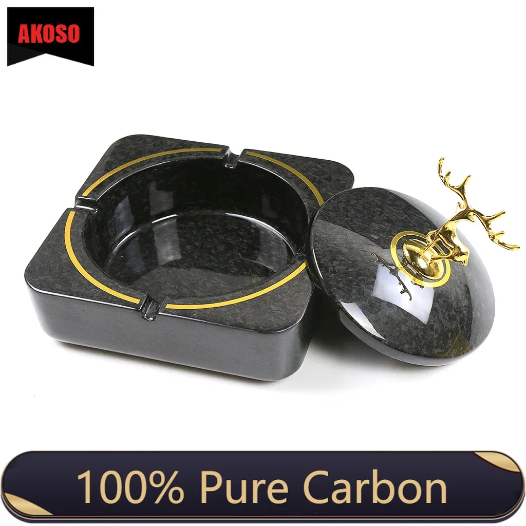 100% pure carbon fiber New Creative Ashtrays With Lid Desktop Ashtray Windproof Ash Tray for Smoking Office Home Decoration