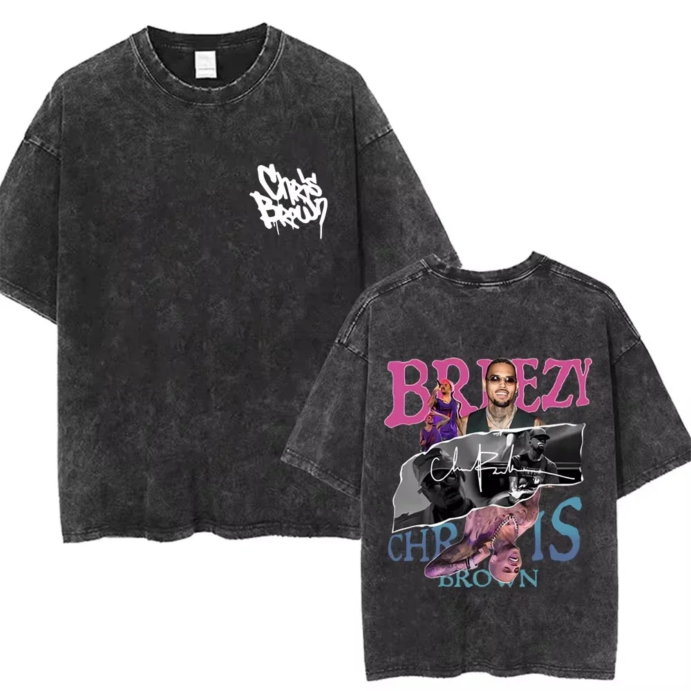 غسلها خمر كريس براون الوجه الجرافيك تي شيرت Breezy Bowl XX Tour 2025 تي شيرت الرجال النساء الهيب هوب موضة المتضخم تي شيرت