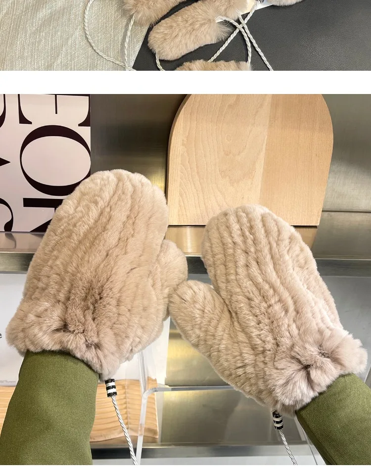 Women's Winter Warm Real Rex Rabbit Fur Gloves Good Elastic Ladies Fur Mittens Girls Outdoor Warm Natural Rex Rabbit Fur Mittens