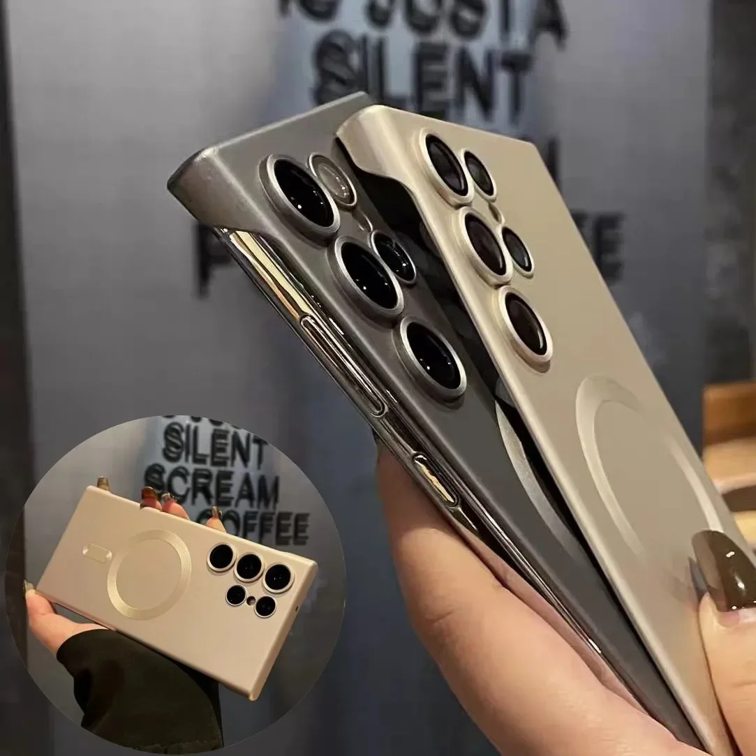 

Ультратонкий чехол без рамок для Samsung S24, ультра беспроводная зарядка Magsafe, чехол для Samsung Galaxy S23, ультра жесткие тонкие чехлы