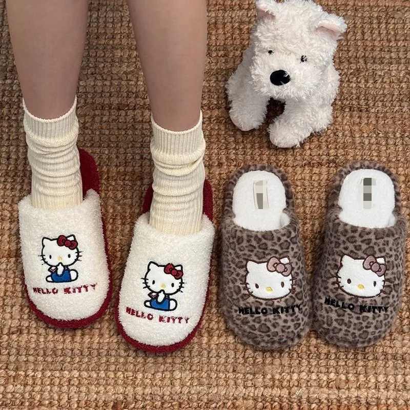 

Sanrio Hello Kitty Cotton Slippers Cute Cartoon KT Cat Highly Attractive Soft Winter Warm Non-slip House Shoes Holiday Gifts
