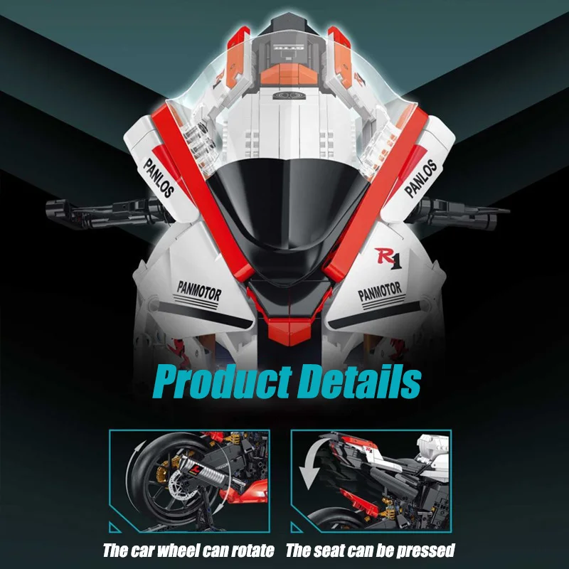 City MOC Technical RC Expert Motorcycle Building Blocks,1:5 V4S H2R R1 Motorbike With LED Light Bricks Toys For Kids DIY Gifts