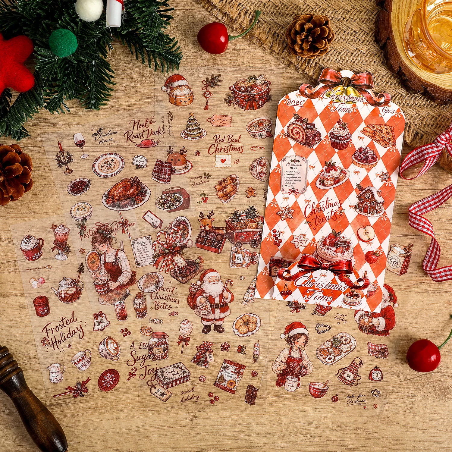 6sheets Fairy Tale Christmas Day Series Stickers, Characters, Food, Festival Elements, Handmade Booklets, Goo Cards, Collage Dec