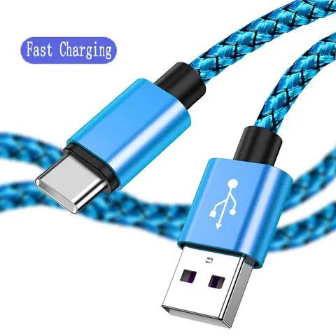 USB A 유형 C 충전 케이블 고속 충전기 나일론 꼰 데이터 케이블 삼성 Xiaomi 화웨이 안드로이드 전화 액세서리 1M 2M 3