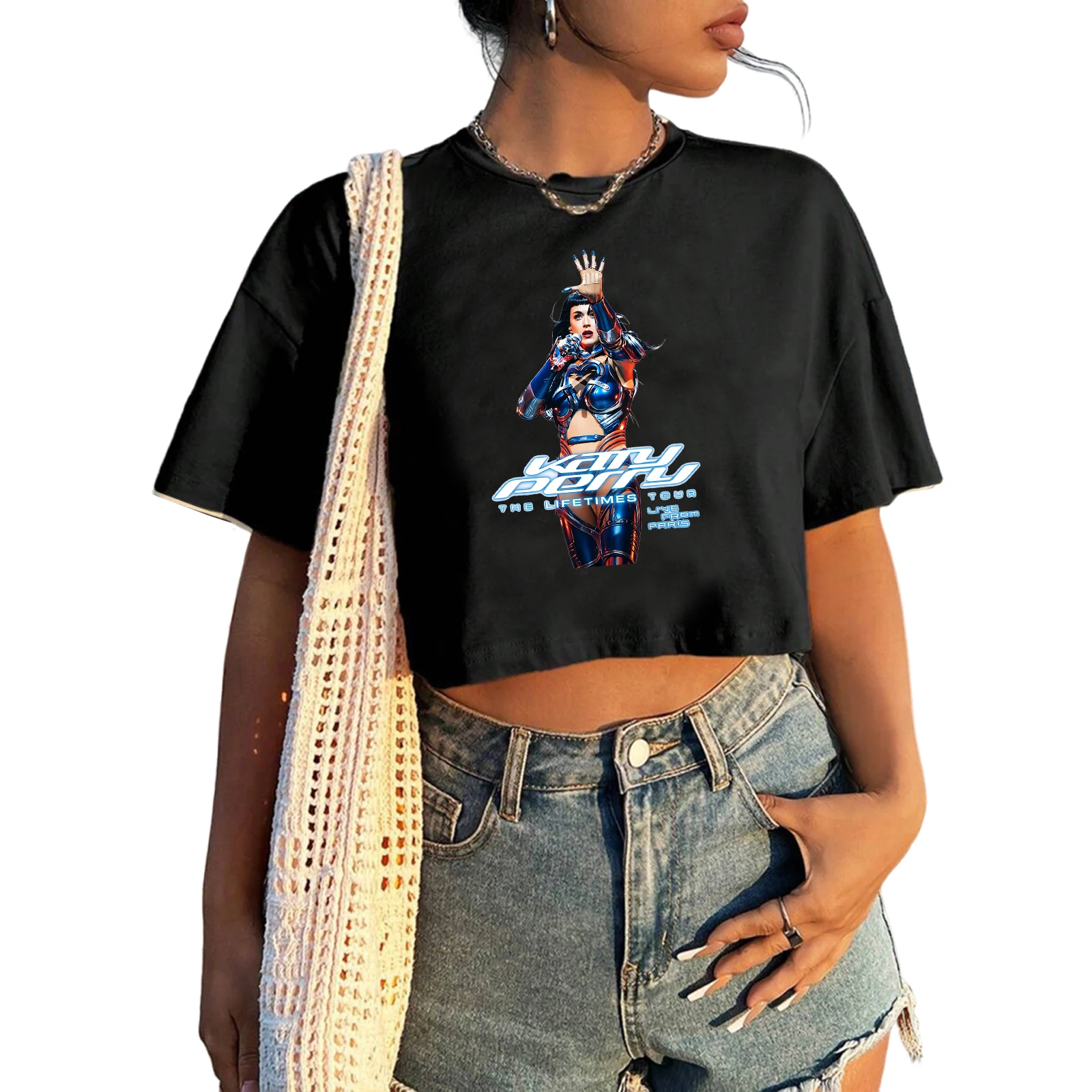 Women Katy Perry Tour 2026 Crop T Shirt Retro Graphic Print Short Sleeve Cropped Top Summer Concert Streetwear
