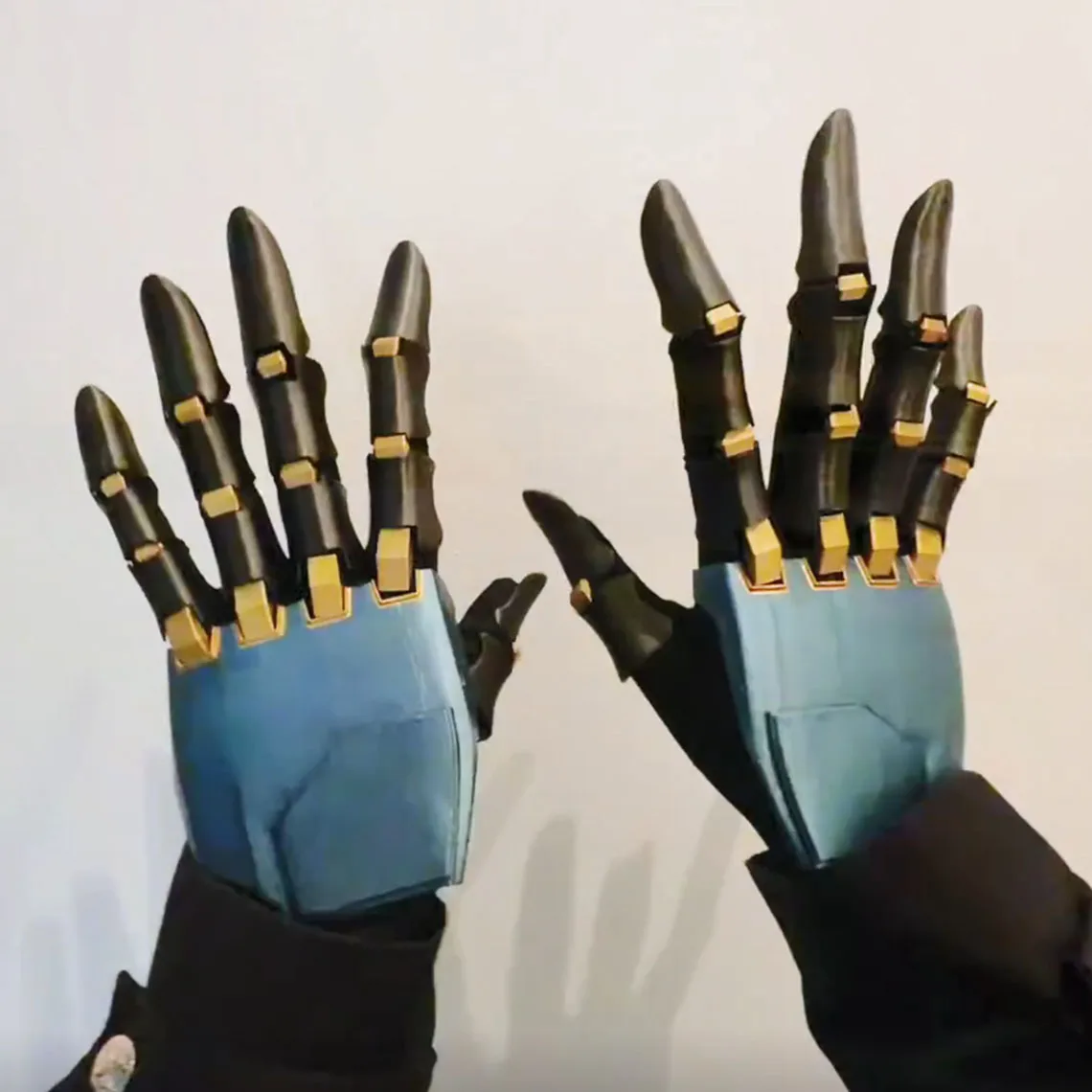 Mechanical Hand Gloves,Blue Gold Cosplay Gauntlet Prop,Handmade Tactical Armor Guard for Halloween Comic Con Party,3D Printed