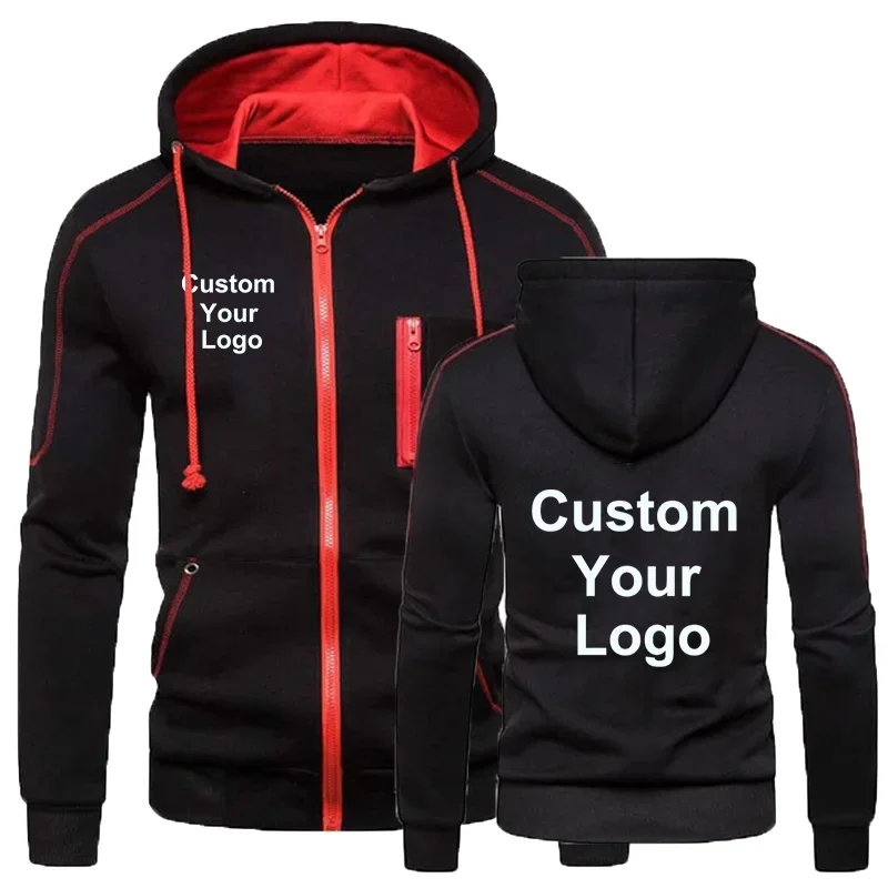 Men's Customized Your Name Picture Jacket Men's Fashion Autumn and Winter Jacket Sweatshirt Casual Long-Sleeved Hoodie Zipper Ho