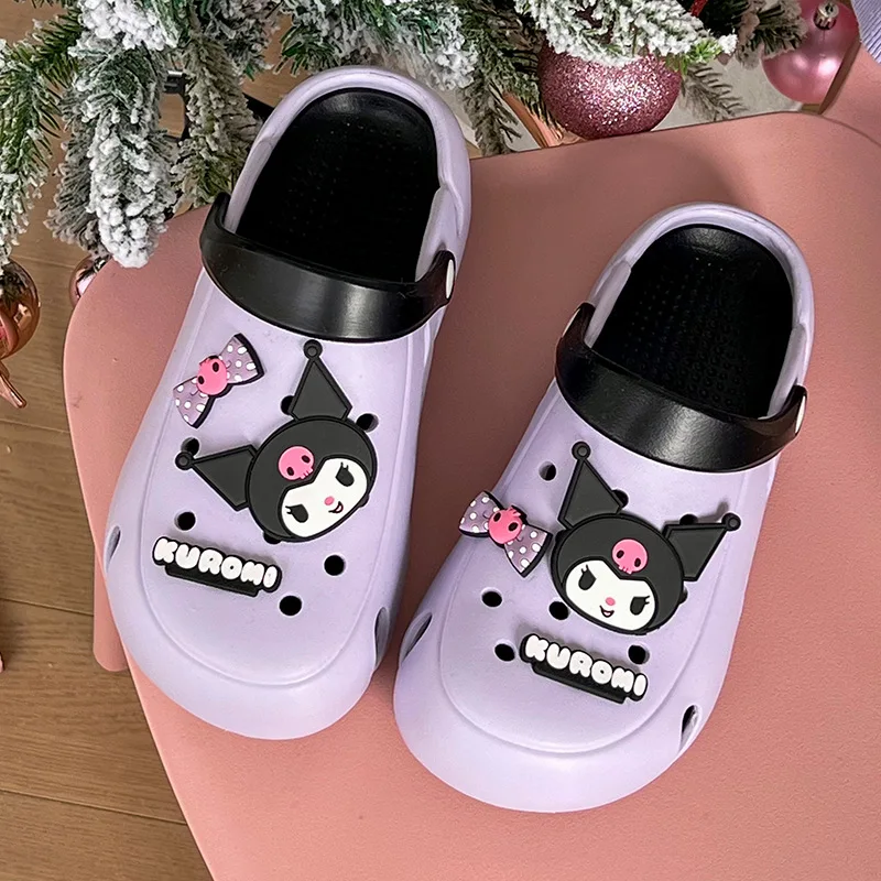 Kawaii Kuromi My Melody Hello Kitty Anti-Slip Clogs Summer Women Anime Sanrio Girly Heart Cute Thick Sole Beach Slippers