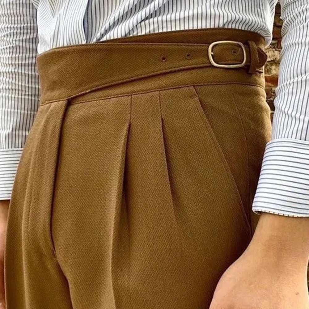 Mens Pants Paris Buckle Business Casual Pants Autumn British Commuting Fashion All-Match Trend Straight Trousers Male Men'S Wear