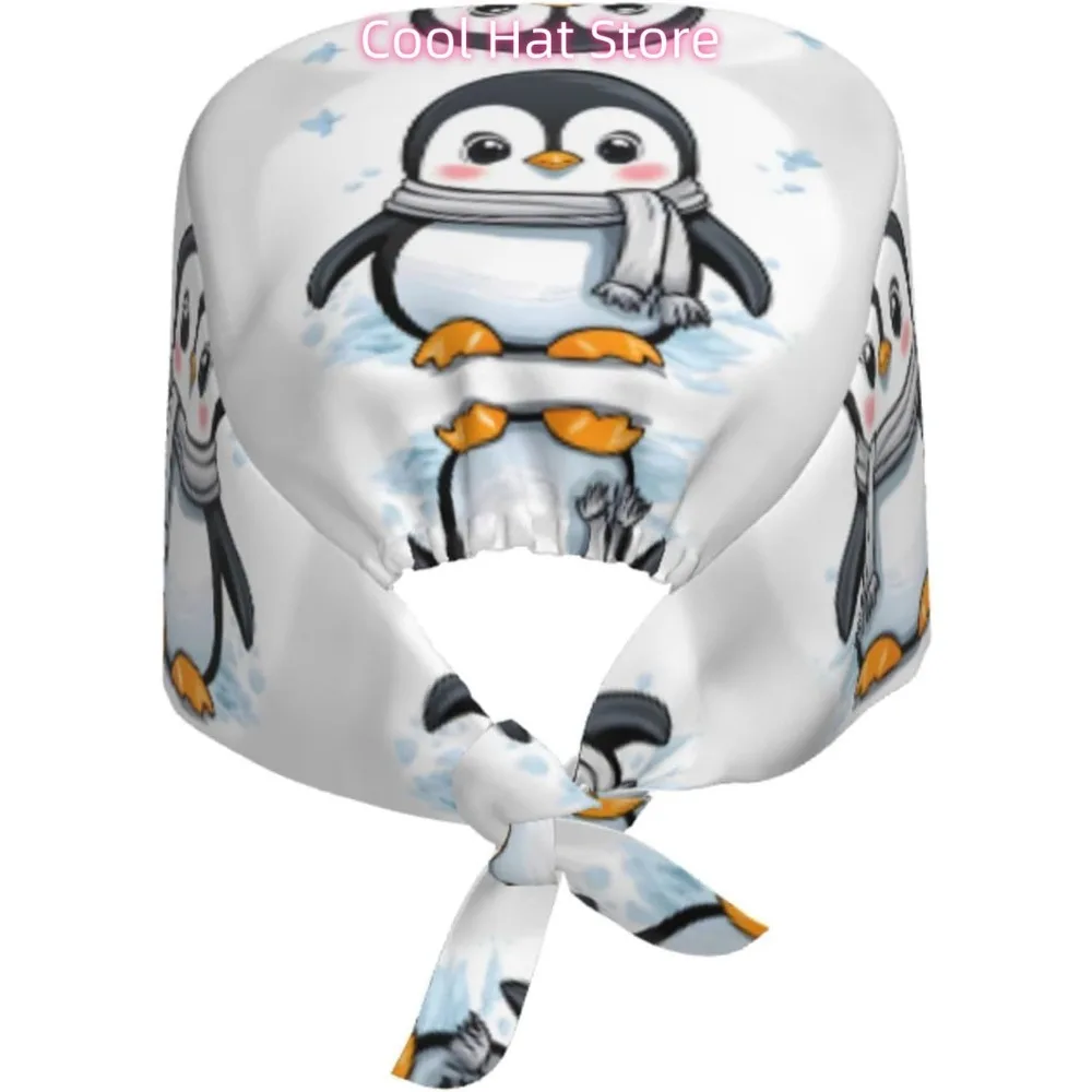 Cleaning Working Cap Cute Penguin Prints Chef Hat for Women & Men, Adjustable, Breathable Black