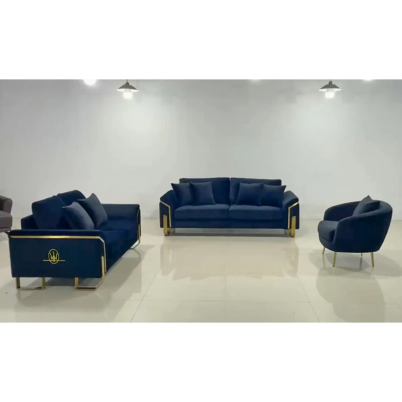 Ensemble de canapé en velours bleu moderne de Style italien, meubles de salon modulaires, grande Villa, maison, combinaison de tissus de luxe
