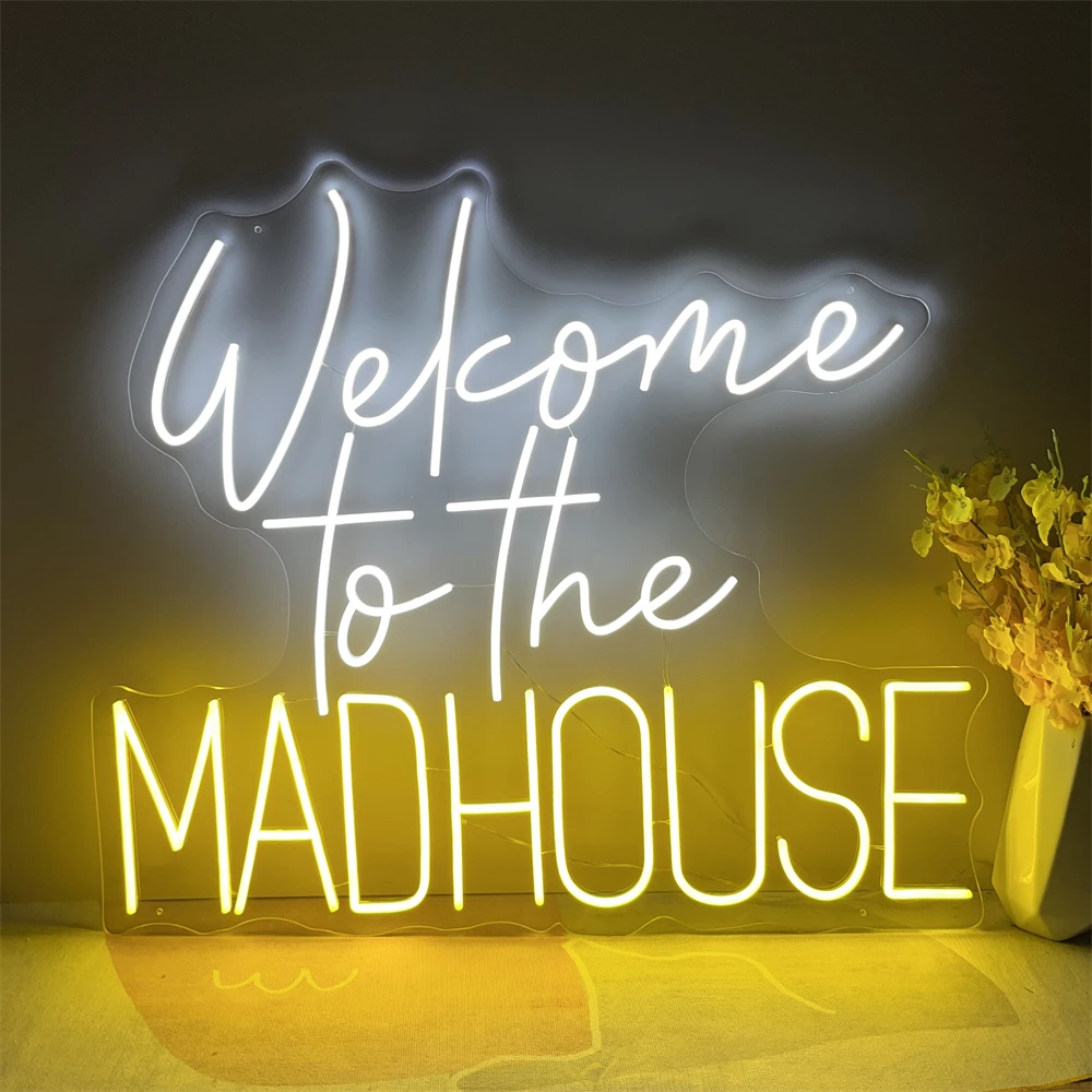 مرحبا بكم في Madhouse LED النيون تسجيل هالوين الديكور ضوء أضواء النيون لمهرجان شبح مسكون منزل حفلة ديكورات للحائط