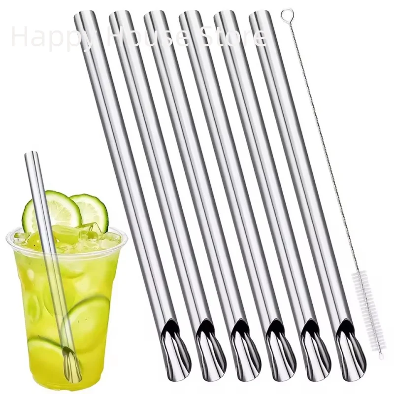 

2/3/6pcs Stainless Steel Milkshake Straw Pearl Milk Tea Drinking Straw Set with Brush Fruit Juice Cocktail Straw Bar Accessories