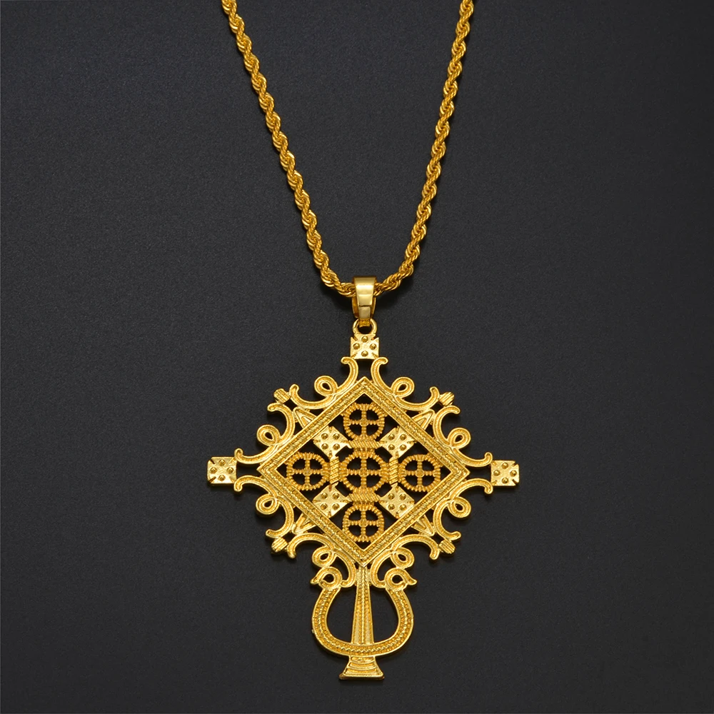 Anniyo Ethiopian National Big Cross Pendant Twisted Chain Women African Jewelry Eritrea Gifts #342606