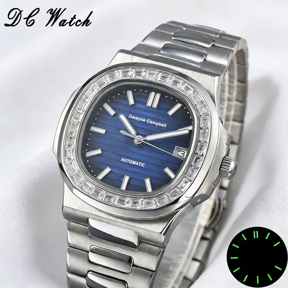 

Мужские часы NH35 с индивидуальным логотипом, 43,3 мм, высококачественная нержавеющая сталь, автоматический механический механизм NH35, сапфировое стекло, светящиеся стрелки C3.