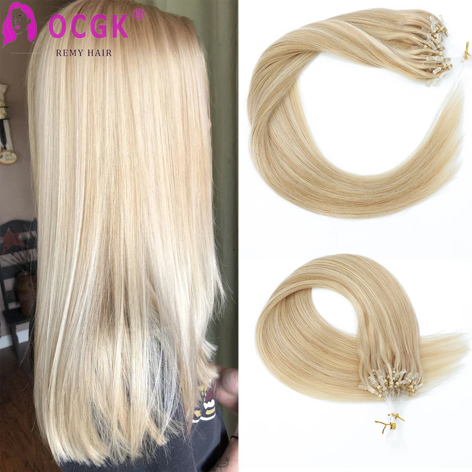 OCGK Straight  Micro Loop Hair Extension Human Hair Blonde Keratin Capsule Pre Bonded Micro Beads With Fishing Line Extension