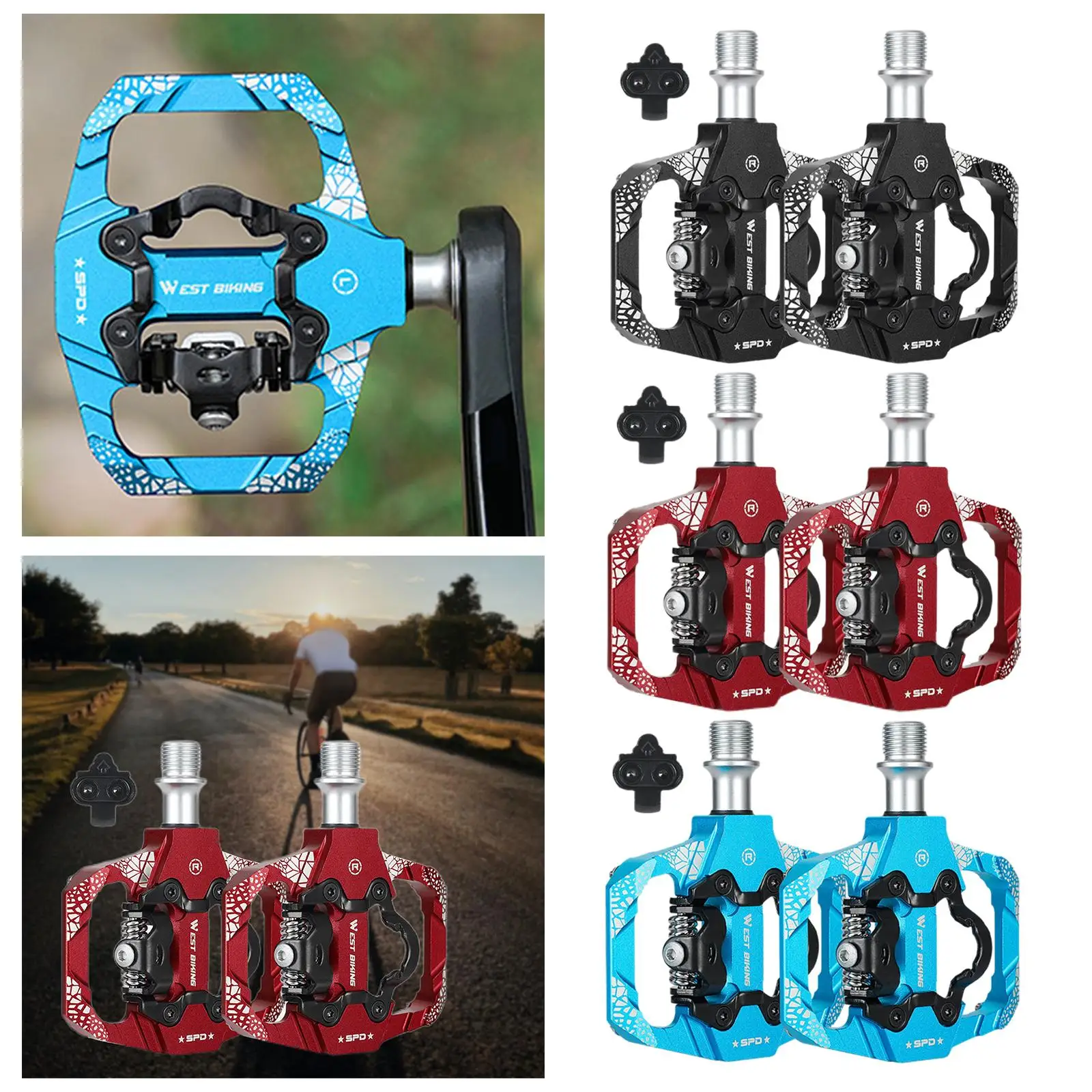 

Педали для горного велосипеда, сплав с шипами, 9/дюймовая плоская двойная функция для педали SPD для езды на велосипеде