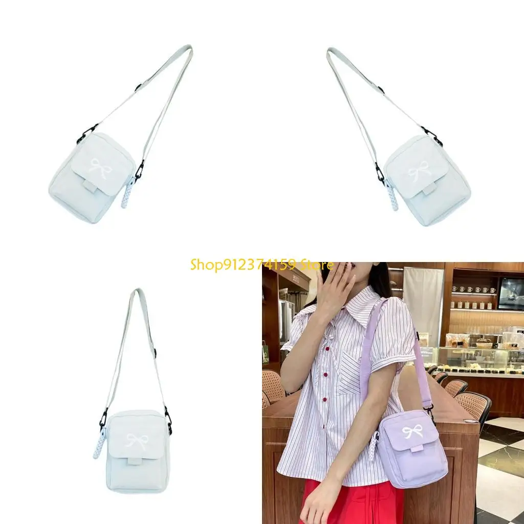 

G5AE Модная нейлоновая сумка для телефона с бантом и регулируемым ремешком Стильная сумка через плечо Сумки через плечо для